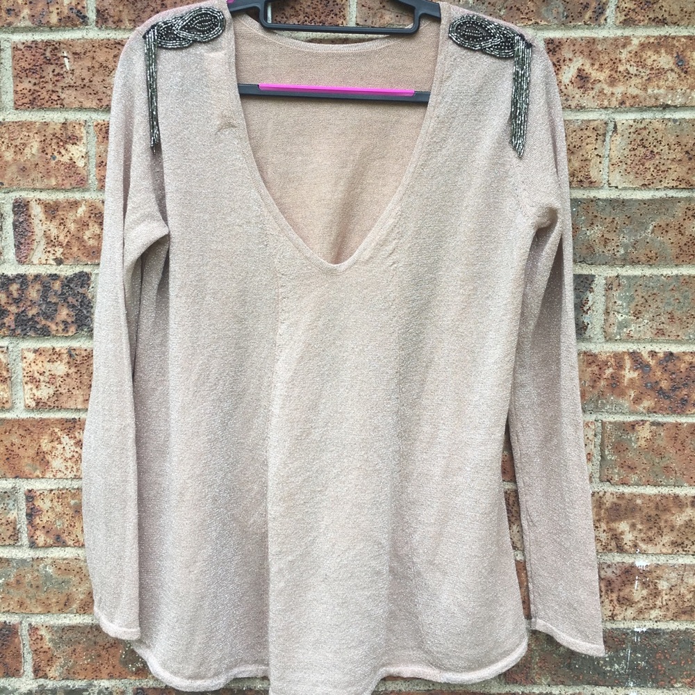 Zara Knit V Neck Top Blouse
